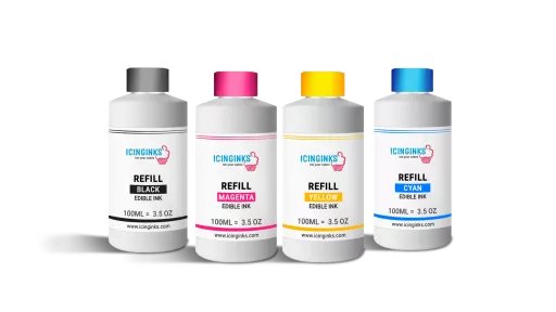 100ml or 3.5OZ Combo Pack Icinginks™ Canon Edible Ink Refills (Black,Cyan,Magenta,Yellow) - 4PACK for Canon Edible Printers