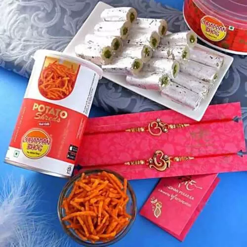 2 Divine Om Rakhis & Pista Kaju Roll Box Hamper Combo - Combo