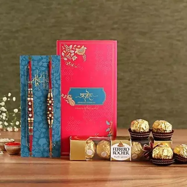 2 Stone Work Rakhis and Ferrero Rocher Box - Combo