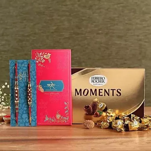 2 Stone Work Rakhis and Ferrero Rocher Moments Pack - Combo