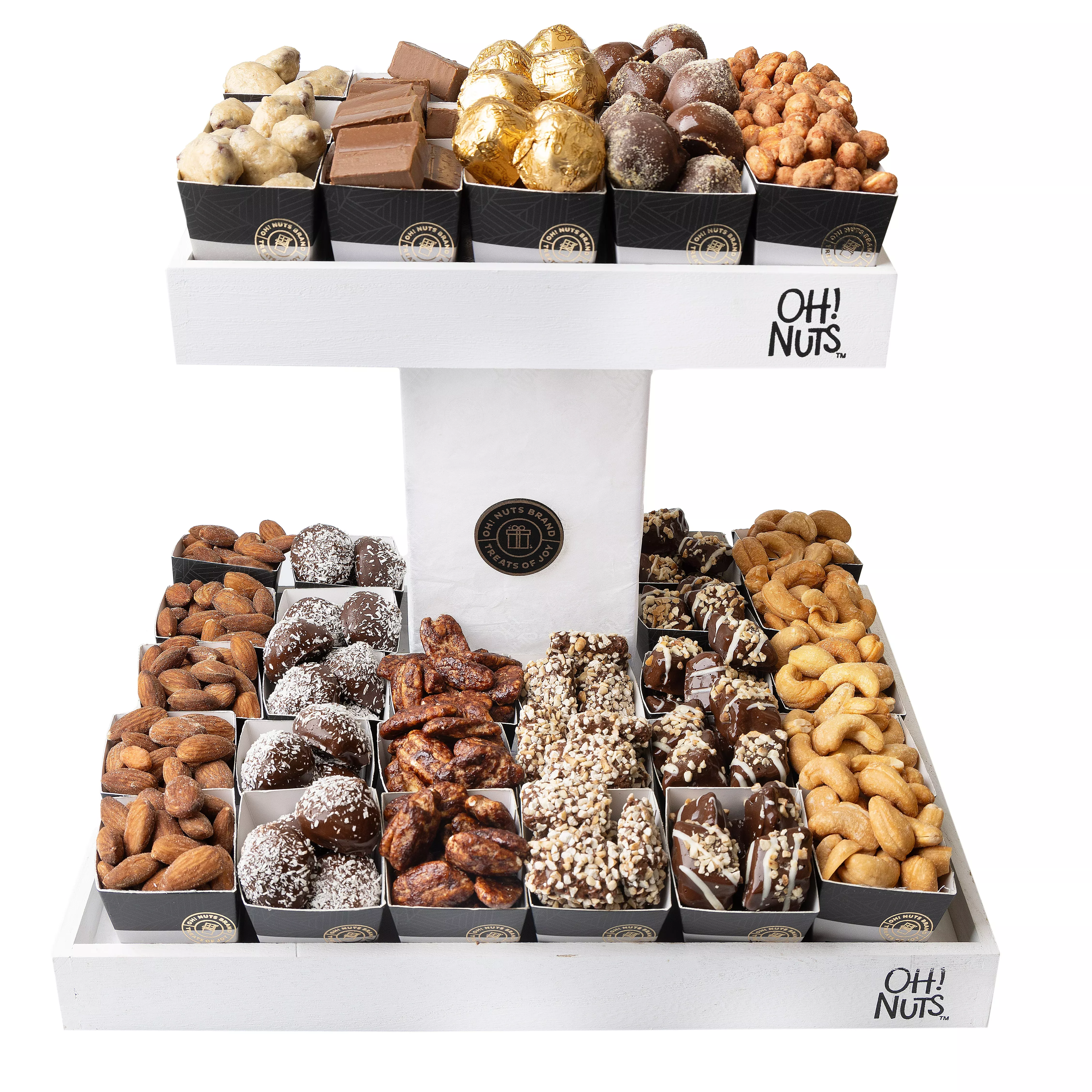2-Tier White Wooden Chocoalte Gift Basket