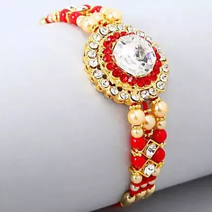 American Diamond Bling Rakhi And Cashew Jar - Combo Pack
