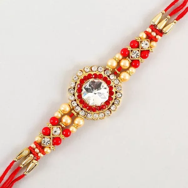 American Diamond Bling Rakhi And Kaju Katli Box - Combo