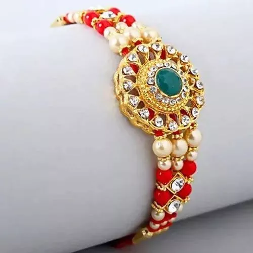 American Diamond Motif Rakhi and Almonds Jar - Combo Pack