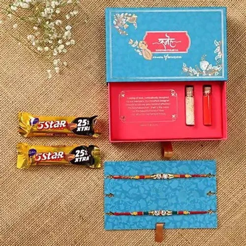 American Diamond Rakhi Set & 5 Star Chocolates - Combo