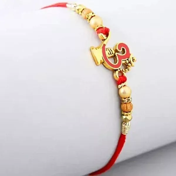 Auspicious Om Pearl Rakhi & Cashew Jar - Combo Pack