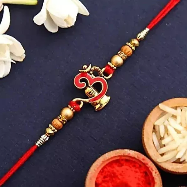 Auspicious Om Pearl Rakhi & Kaju Roll Box - Combo Pack