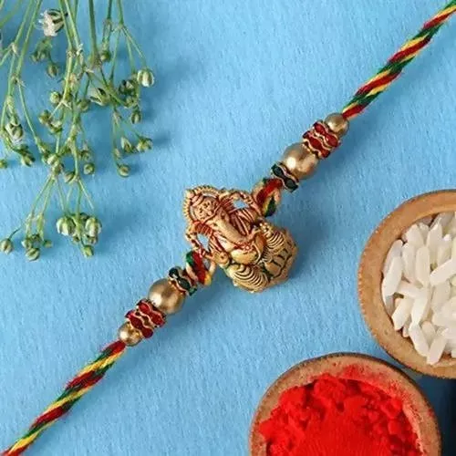 Authentic Design Ganesha Rakhi & Cashew Jar - Combo Pack