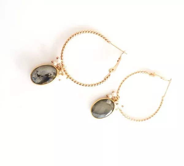 Bling Accessories Labrodite Natural Stone Hoop Earrings