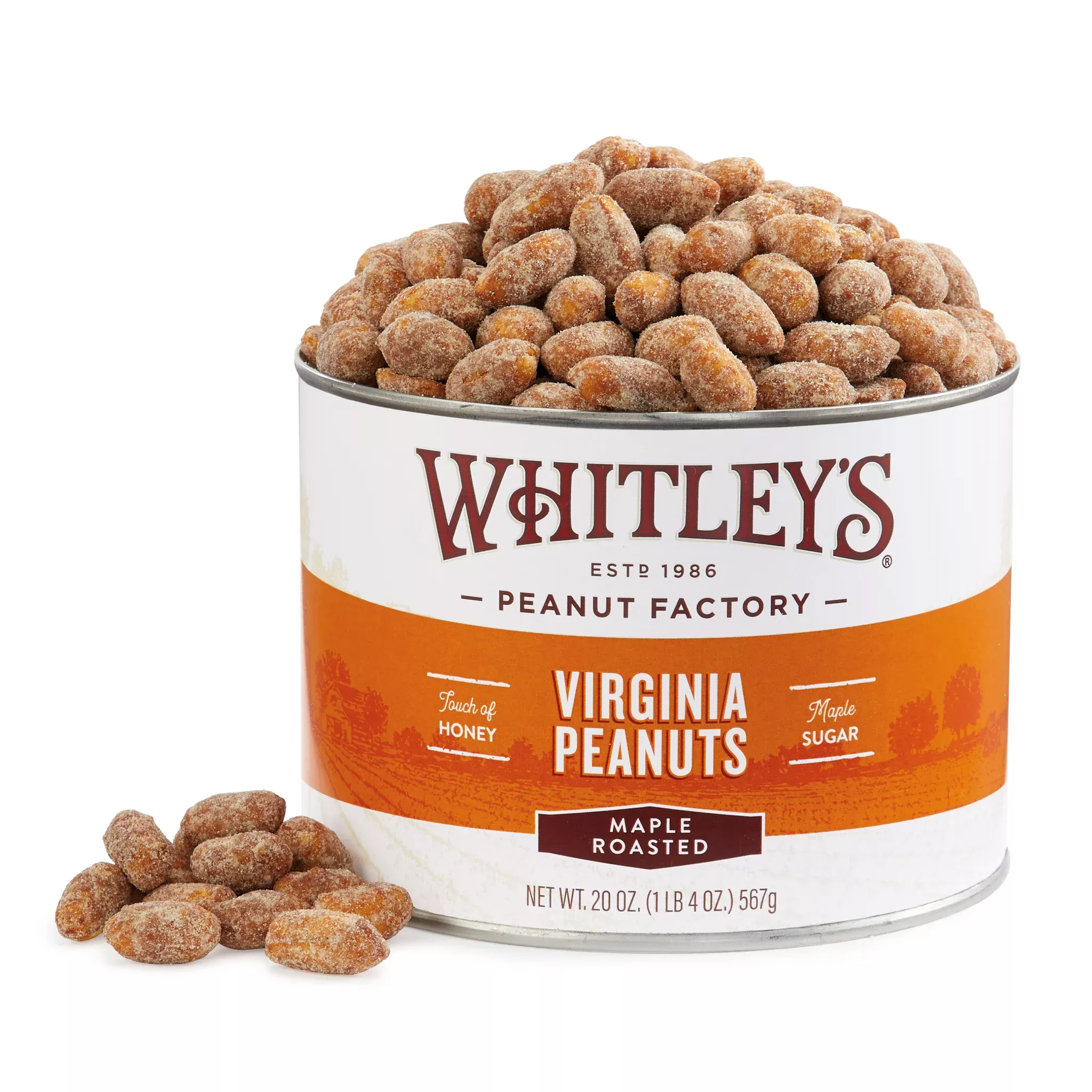 Case of 12 - 20 oz. Tins Maple Roasted Virginia Peanuts