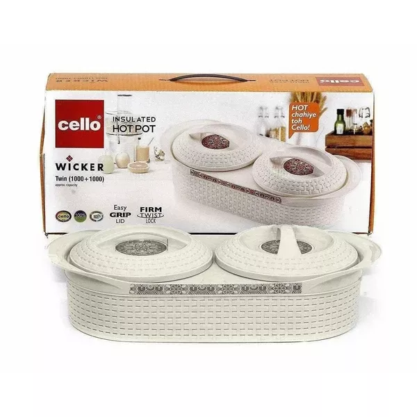Cello Insulated Wicker Twin Hot Pot - White