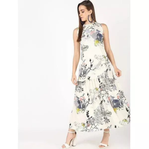 Cheera Flowral Printed Long A-Line Party Dress - S
