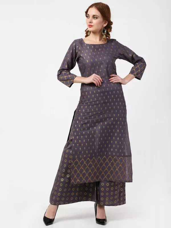 Cheera Printed Gray Kurta Palazzo Set (CH103KP) - XXS-34