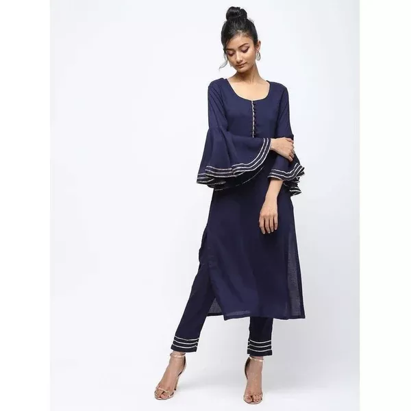 Cheera Straight Kurta With Bell Sleeve Gotta Work Design - S