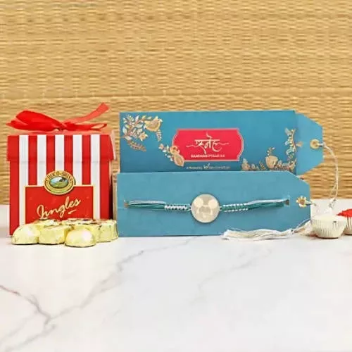Cute Mickey Rakhi & Choco Swiss Jingles Box - Combo Pack