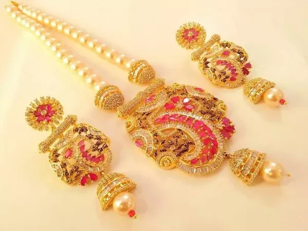 CZ Ruby Bridal Necklace Set - Ruby Bridal Necklace Set