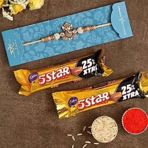 Enticing Ganesha Rakhi & Cadbury 5 Star - Combo Pack