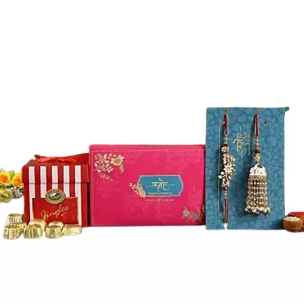 Ethnic Lumba Rakhi Set & Choco Swiss Jingles Box - Combo Pack