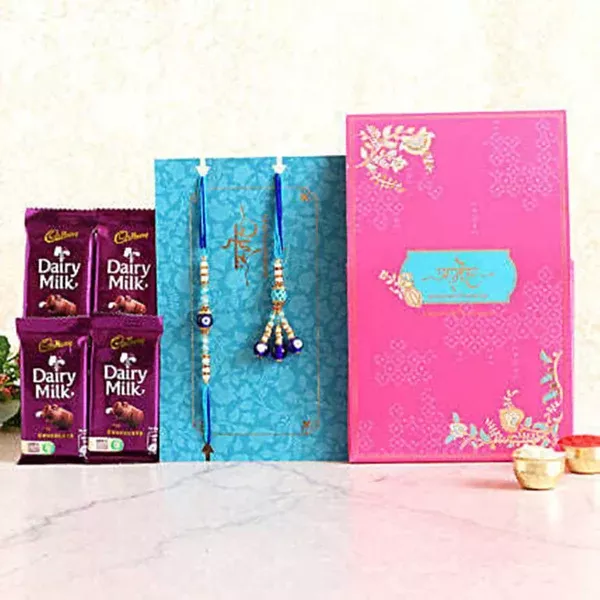 Evil Eye Lumba Rakhi Set & Dairy Milk Chocolates - Combo Pack