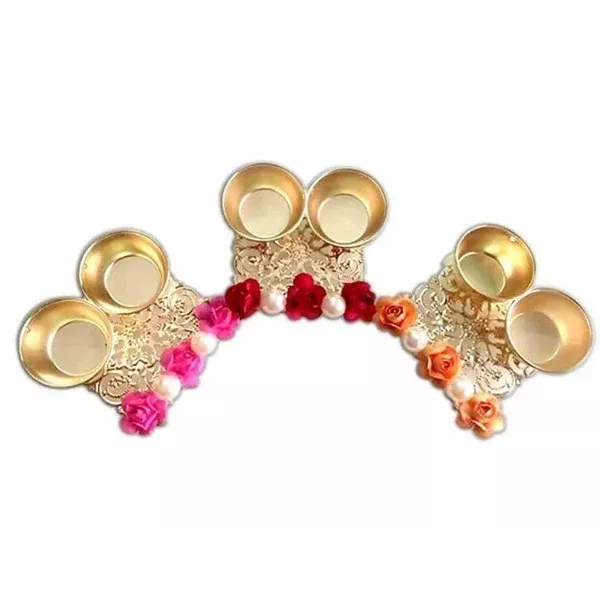 Fancy Haldi Kumkum Holders with Roses and Pearls - 1 Piece
