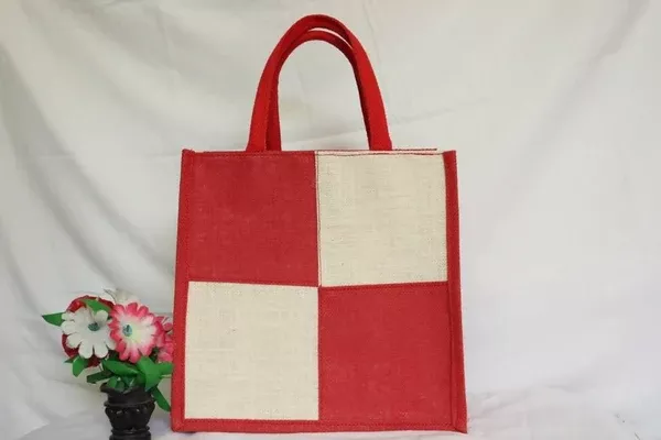 Jute Lunch Bag With Zip For Men and Women - Red