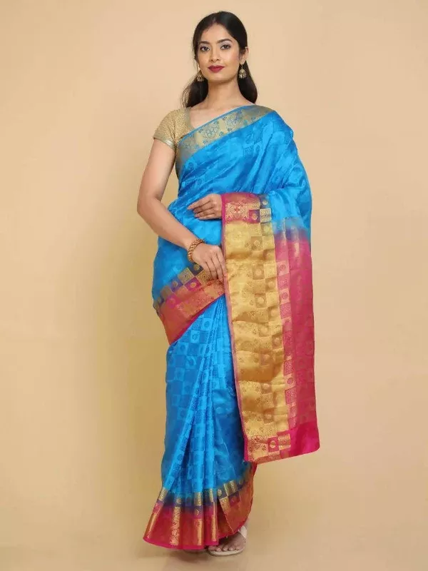 Kalamandir Checked Dark Blue Pashmina Saree