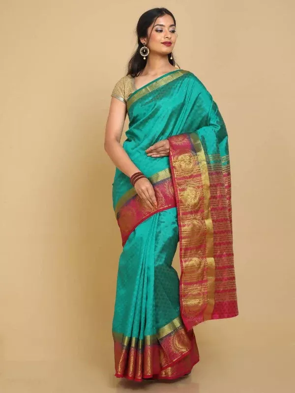 Kalamandir Floral Green Pashmina Saree