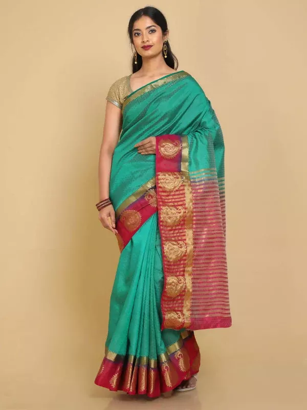 Kalamandir Woven Design Green Pashmina Saree