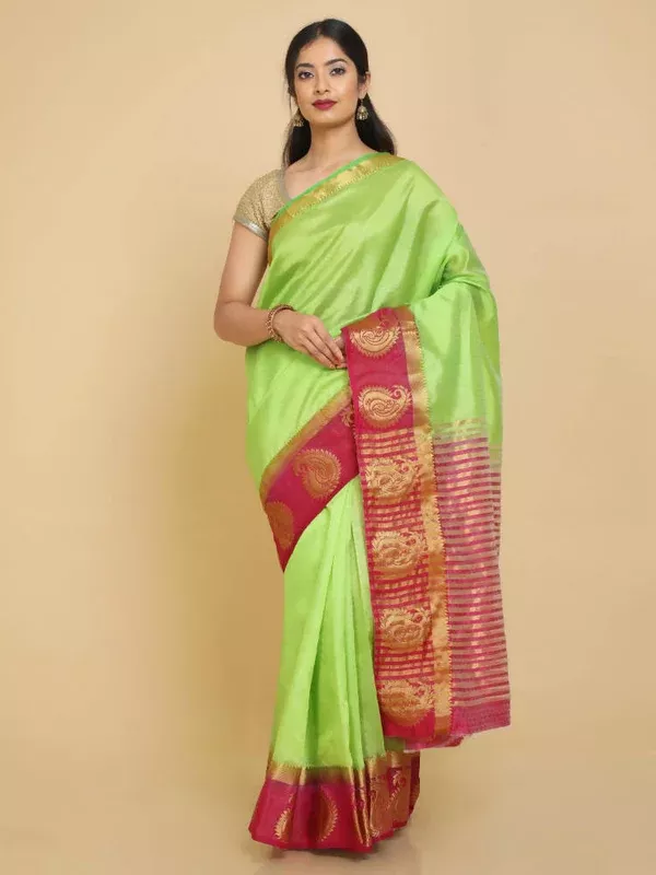 Kalamandir Woven Design Light Green Pashmina Saree