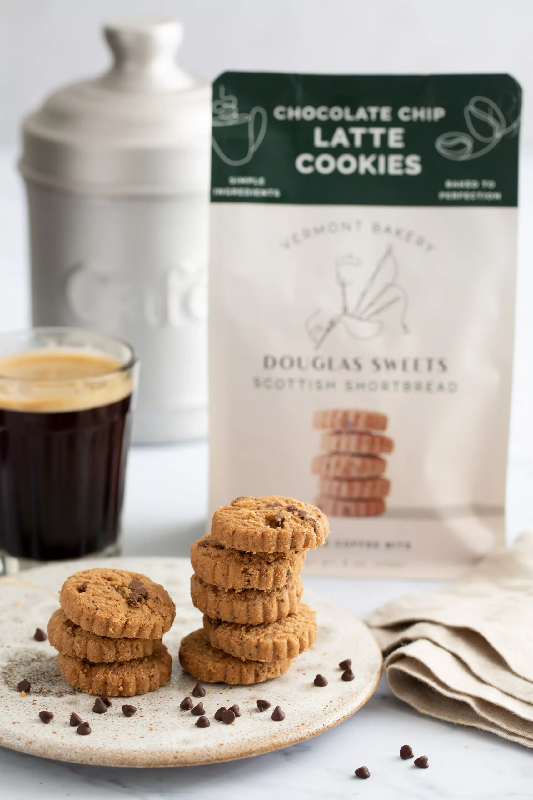 Latte Chocolate Chip Shortbread Cookies