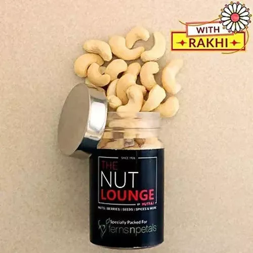 Luxury American Diamond Rakhi and Cashew Jar - Combo