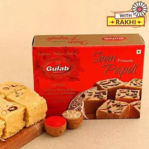 Luxury American Diamond Rakhi and Soan Papdi - Combo