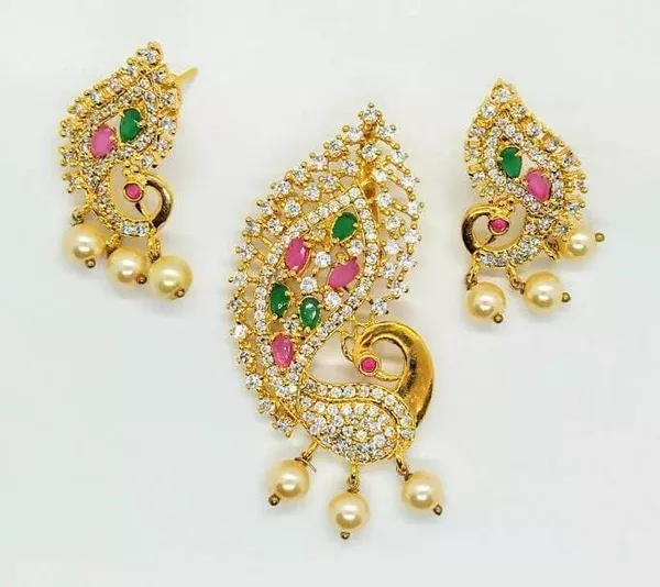 Multicolor AD Peacock Beautiful Pendant Set
