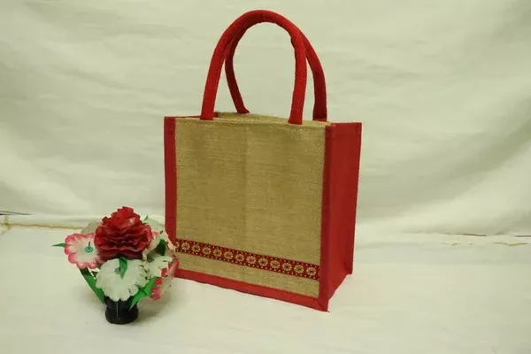 Natural Color Jute Lunch Bag - Red - Pack Of 1