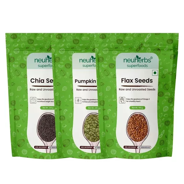 Neuherbs Organic Flax, Chia, and Pumpkin Seeds Combo - Combo Pack