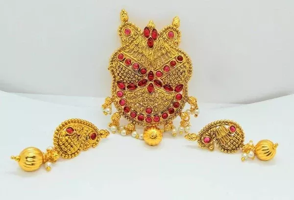 Pink Kemp Peacock Traditional Pendant Set