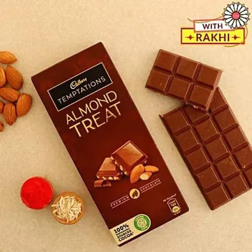 Premium Beads Flower Rakhi & Almond Treat Chocolate - Combo Pack