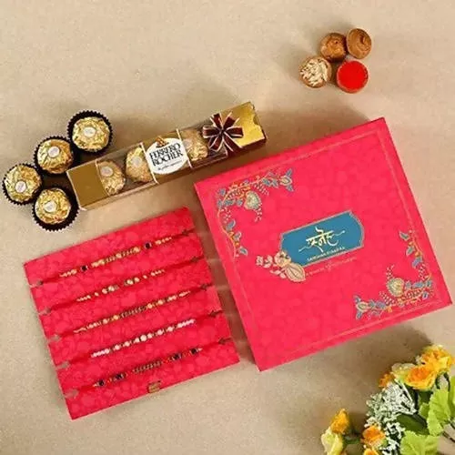 Pretty Designer Rakhi Set With 4 Pcs Ferrero Rocher - Combo Pack