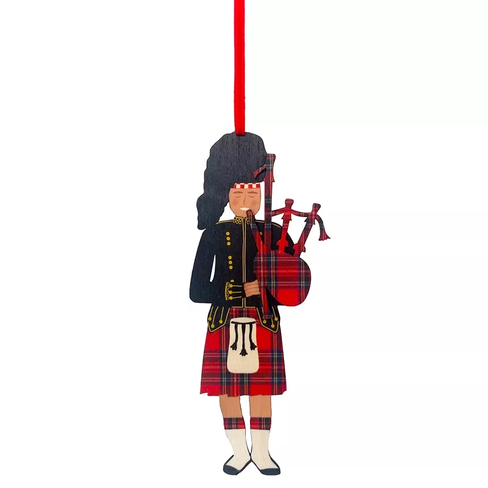 Scottish Piper Ornament in Royal Stewart