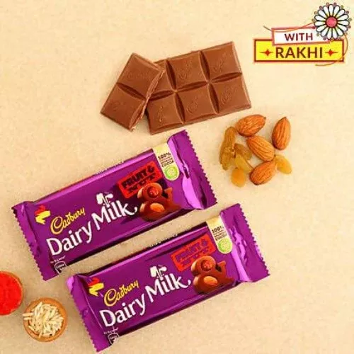 Set of 4 Pretty Pearls Rakhi and Fruit N Nut Chocolates - Combo