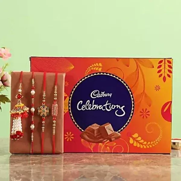 Set Of 4 Rakhi & Celebrations Box - Combo Pack