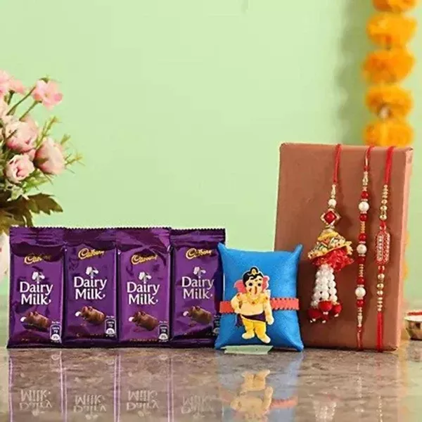 Set Of 4 Rakhis & Dairy Milk - Combo Pack