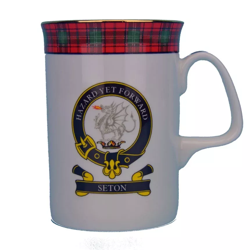 Seton Clan Mug with crest and tartan rim