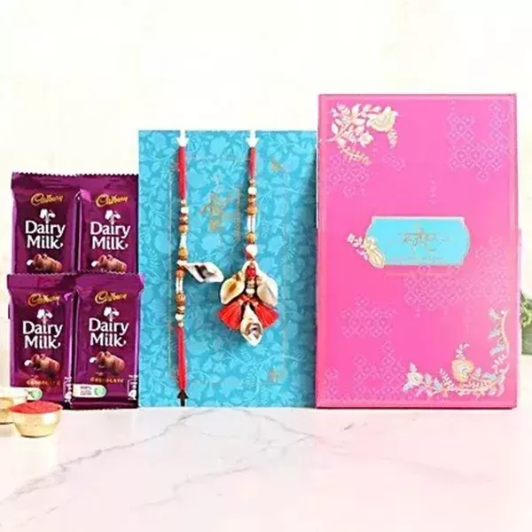Shell Lumba Rakhi Set & Dairy Milk Chocolates - Combo Pack