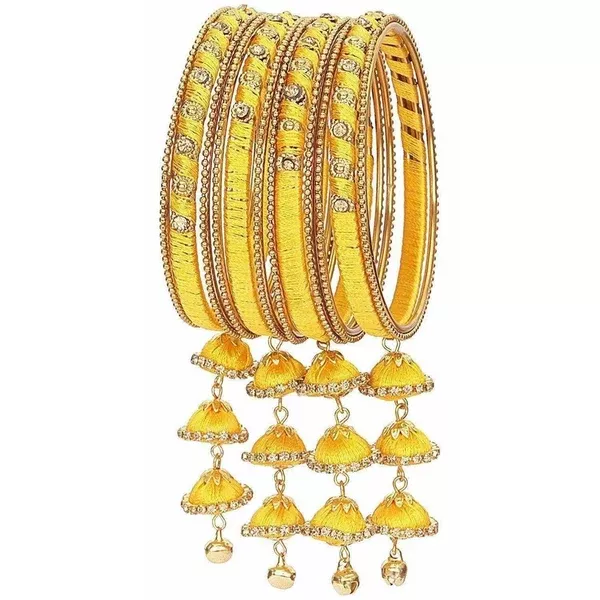 Silk Thread Bangle Set - Yellow - 2.4 Inches