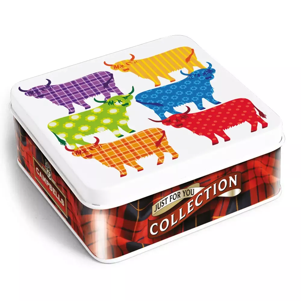 Six Colorful Cows Square Tin from Campbells