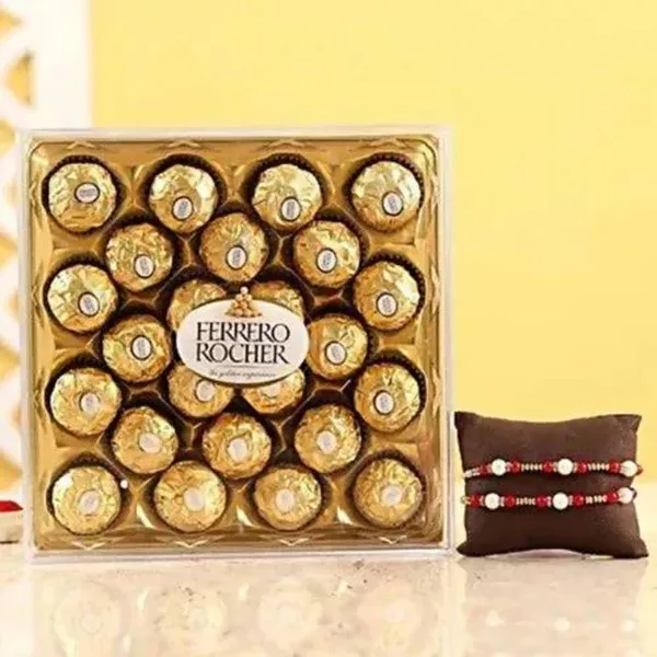 Two Pearl Rakhis & Ferrero Rocher Box - Combo