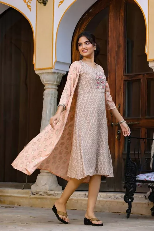 Yufta Orange Printed & Embroidered Dress - M