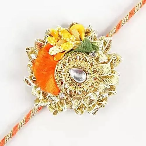 Zardosi Flower Design Rakhi & Cashew Jar - Combo Pack